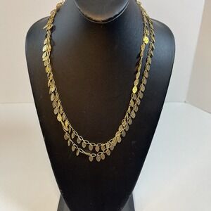 Gold Tone Flower Leaf Motif Versatile Fine Chain Link Layering Long Necklace 25"